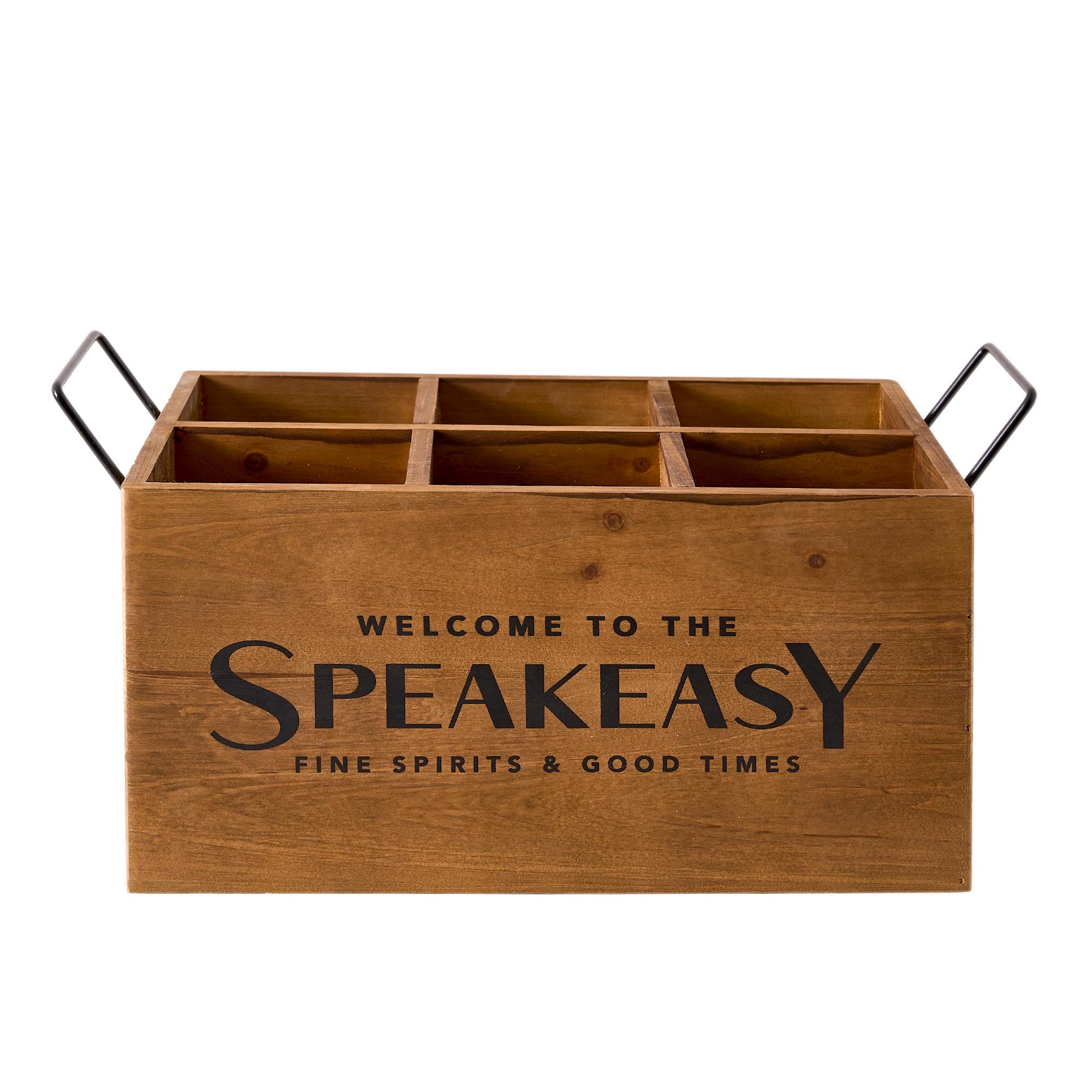 The Speakeasy Wood Crate Bottle Holder with Metal Handles - 7