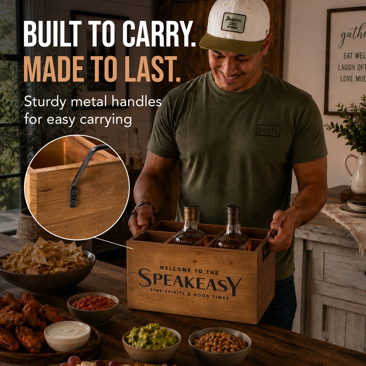 Speakeasy 6-Bottle Wood Crate with Metal Handles
