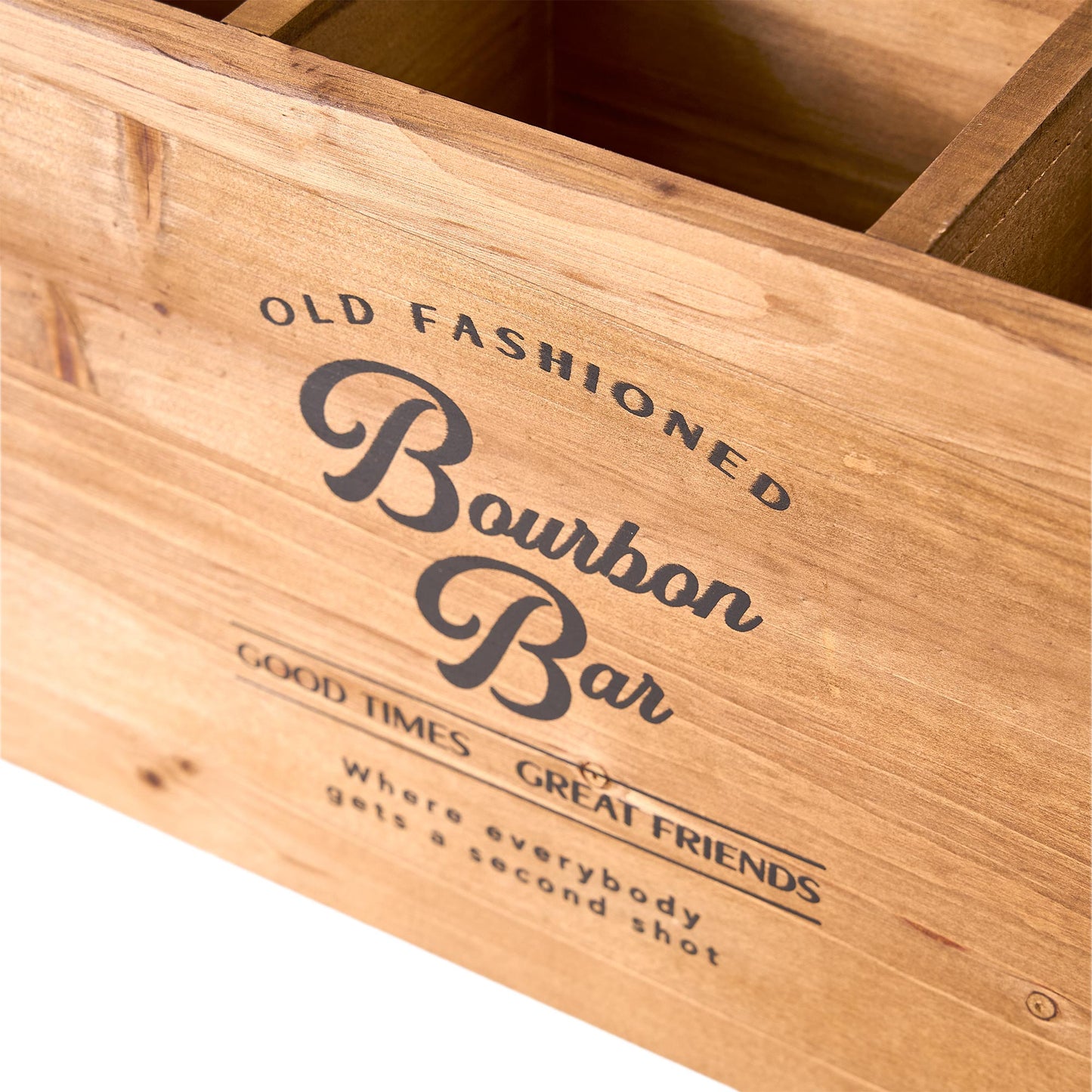 The Bourbon Bar Wood Crate Bottle Holder with Metal Handles - 7" H x 14" L x 8" D