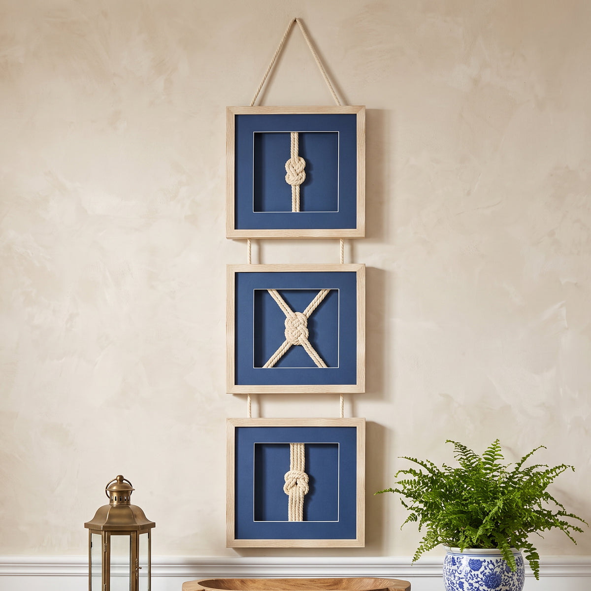 Naut Shore Framed Nautical Knots Vertical Hanging Wall Decor - 53" x 13"