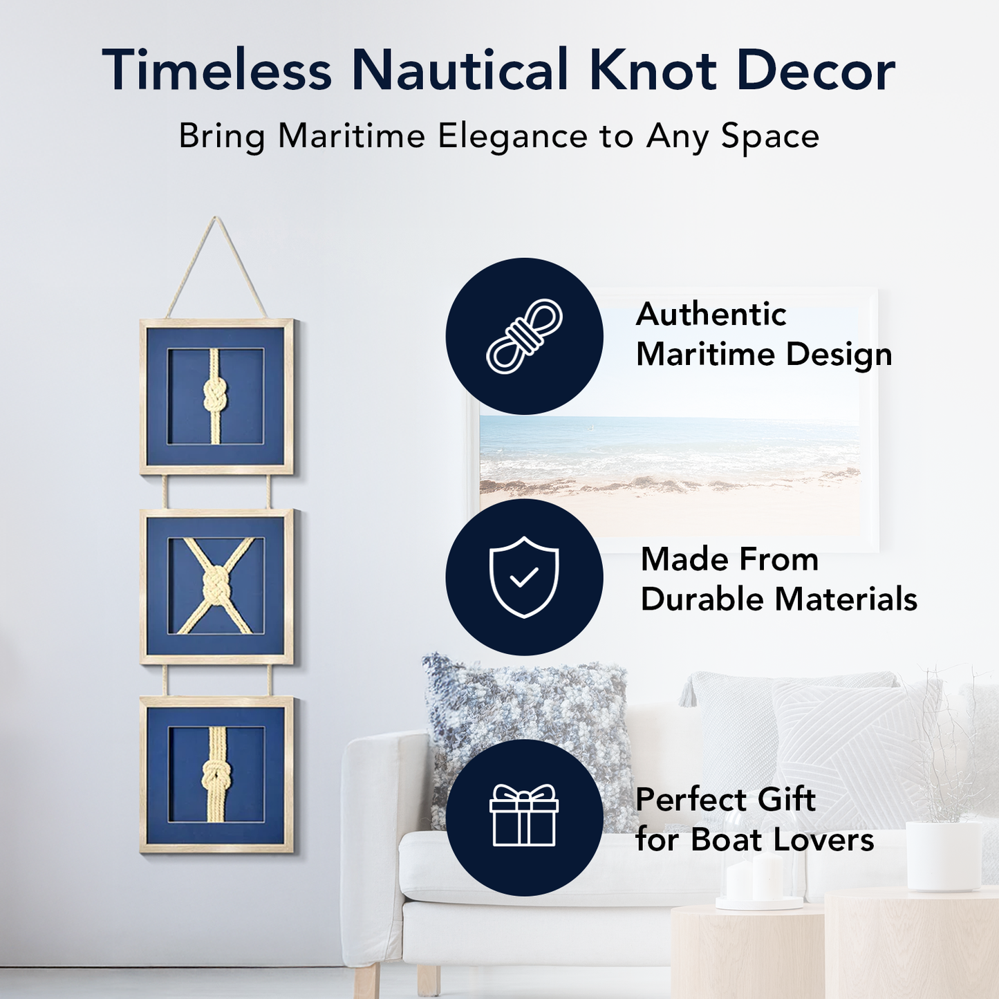 Naut Shore Framed Nautical Knots Vertical Hanging Wall Decor - 53" x 13"