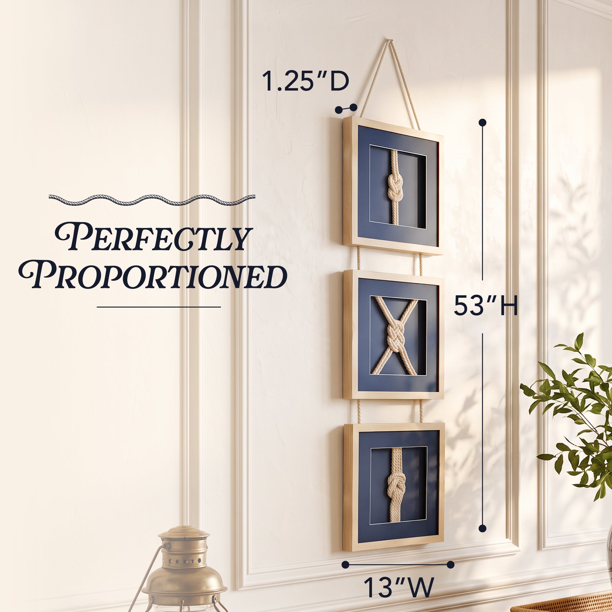Naut Shore Framed Nautical Knots Vertical Hanging Wall Decor - 53