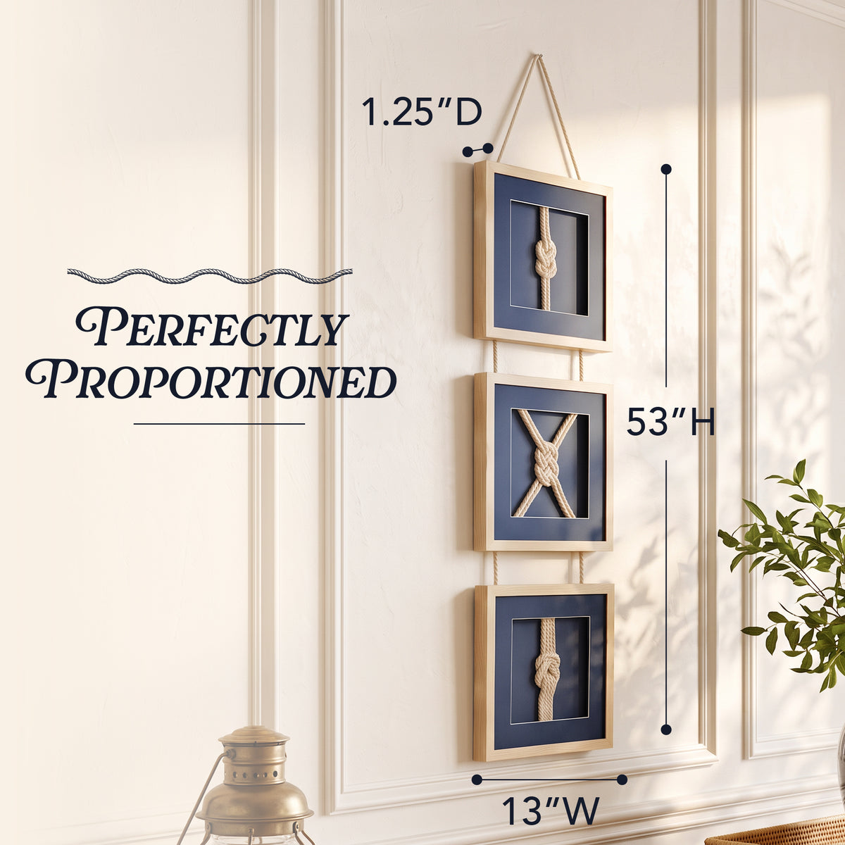 Naut Shore Framed Nautical Knots Vertical Hanging Wall Decor - 53" x 13"