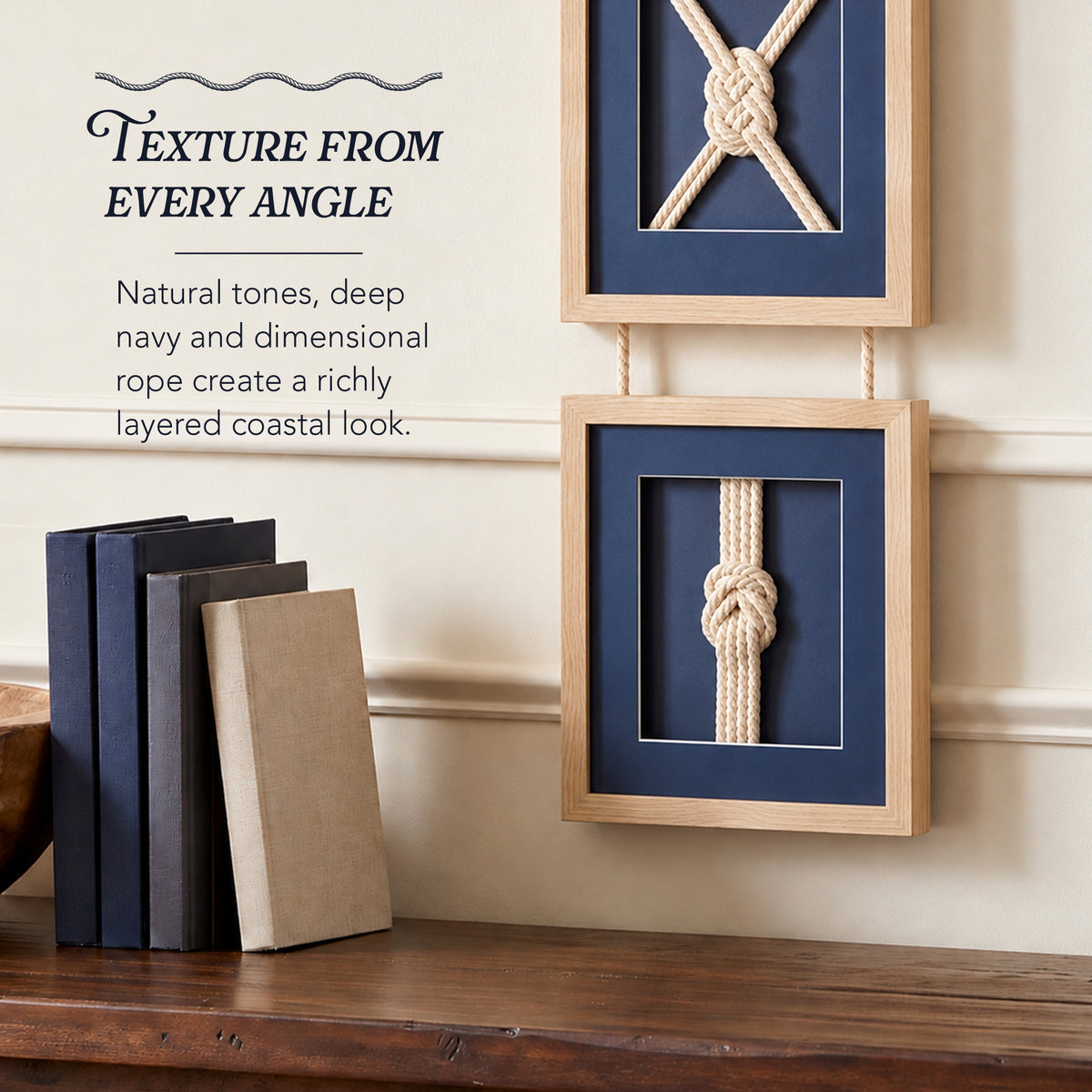 Naut Shore Framed Nautical Knots Vertical Hanging Wall Decor - 53" x 13"