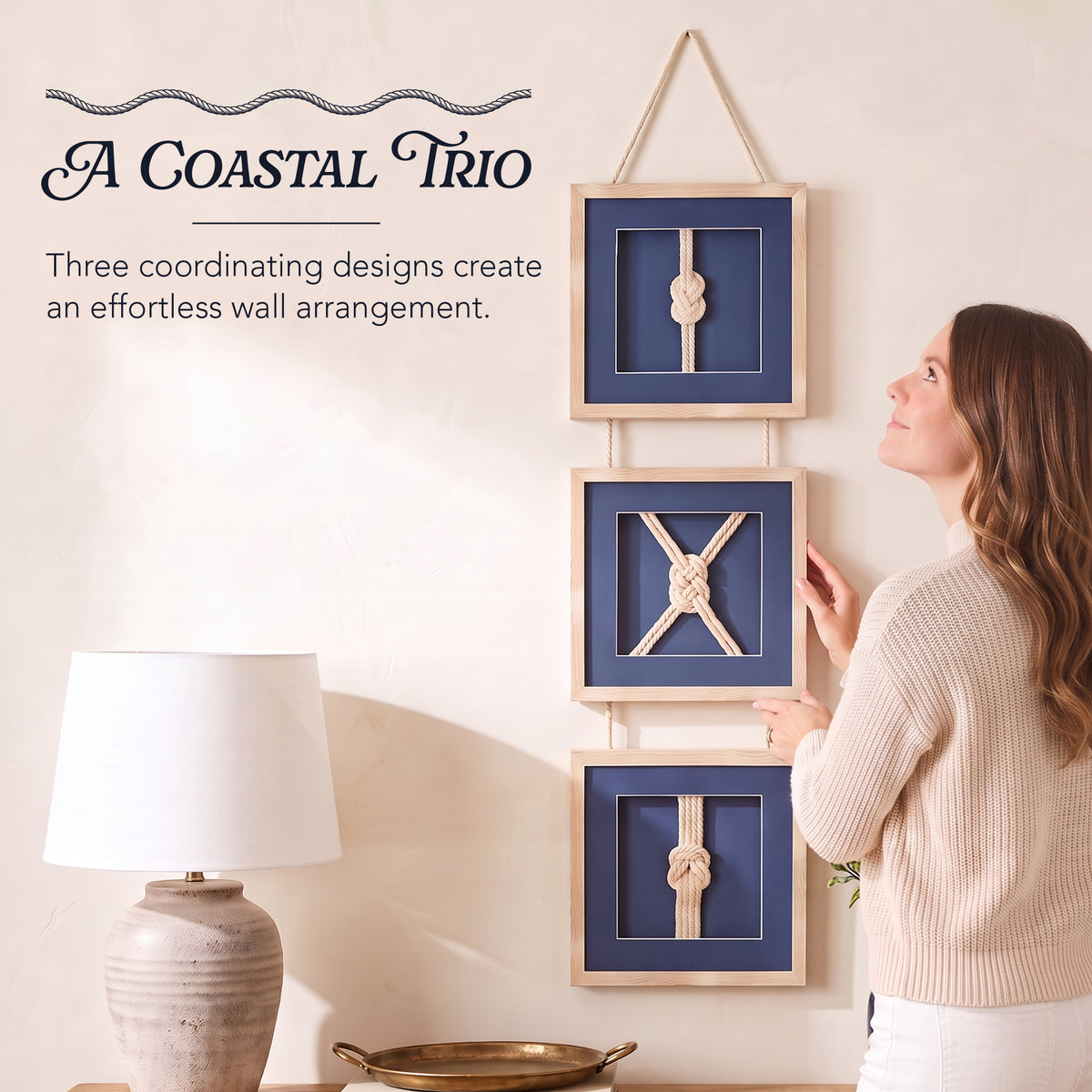Naut Shore Framed Nautical Knots Vertical Hanging Wall Decor - 53" x 13"