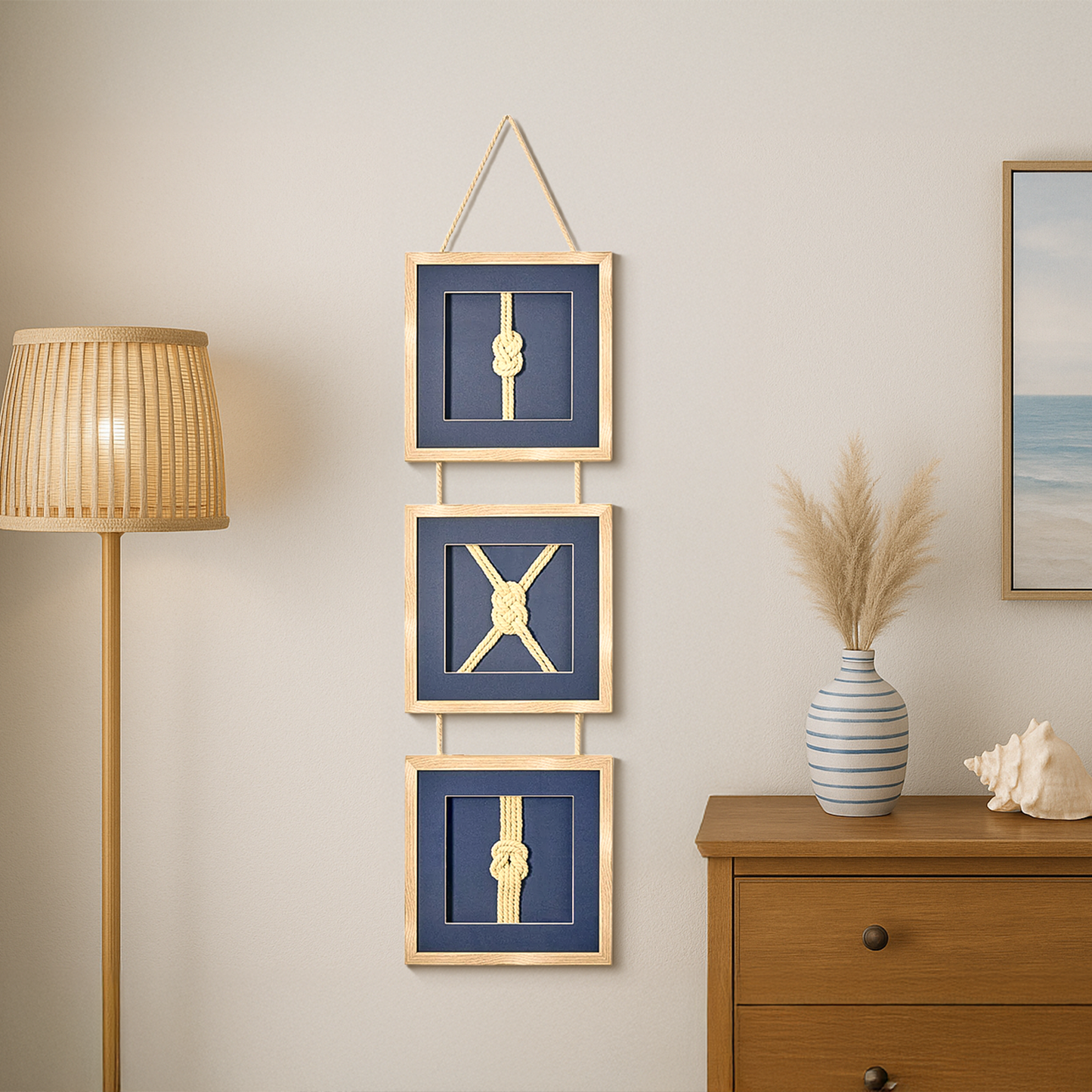 Naut Shore Framed Nautical Knots Vertical Hanging Wall Decor - 53" x 13"