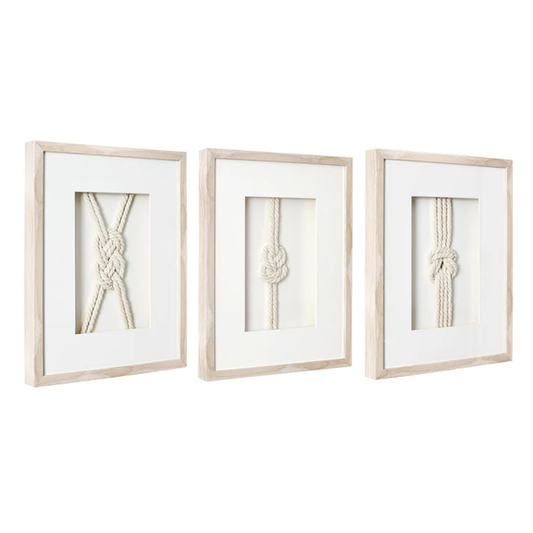 Naut Shore Framed Nautical Knots Wall Decor in Natural 3-piece set - 14" x 11"