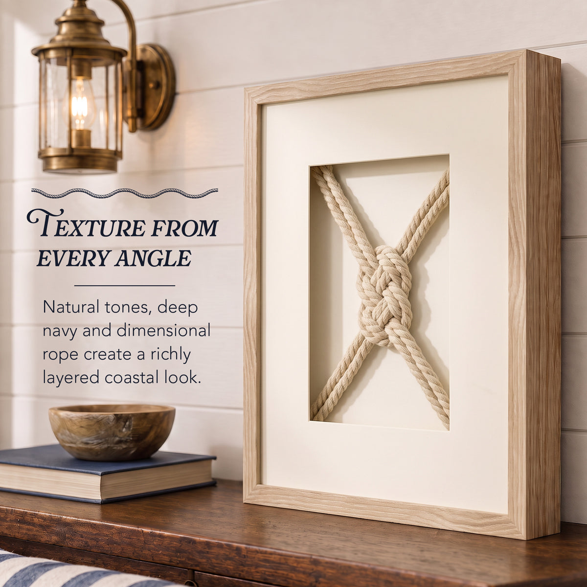 Nautical Rope Knot 3-Piece Framed Wall Art Decor Set - Natural Beige