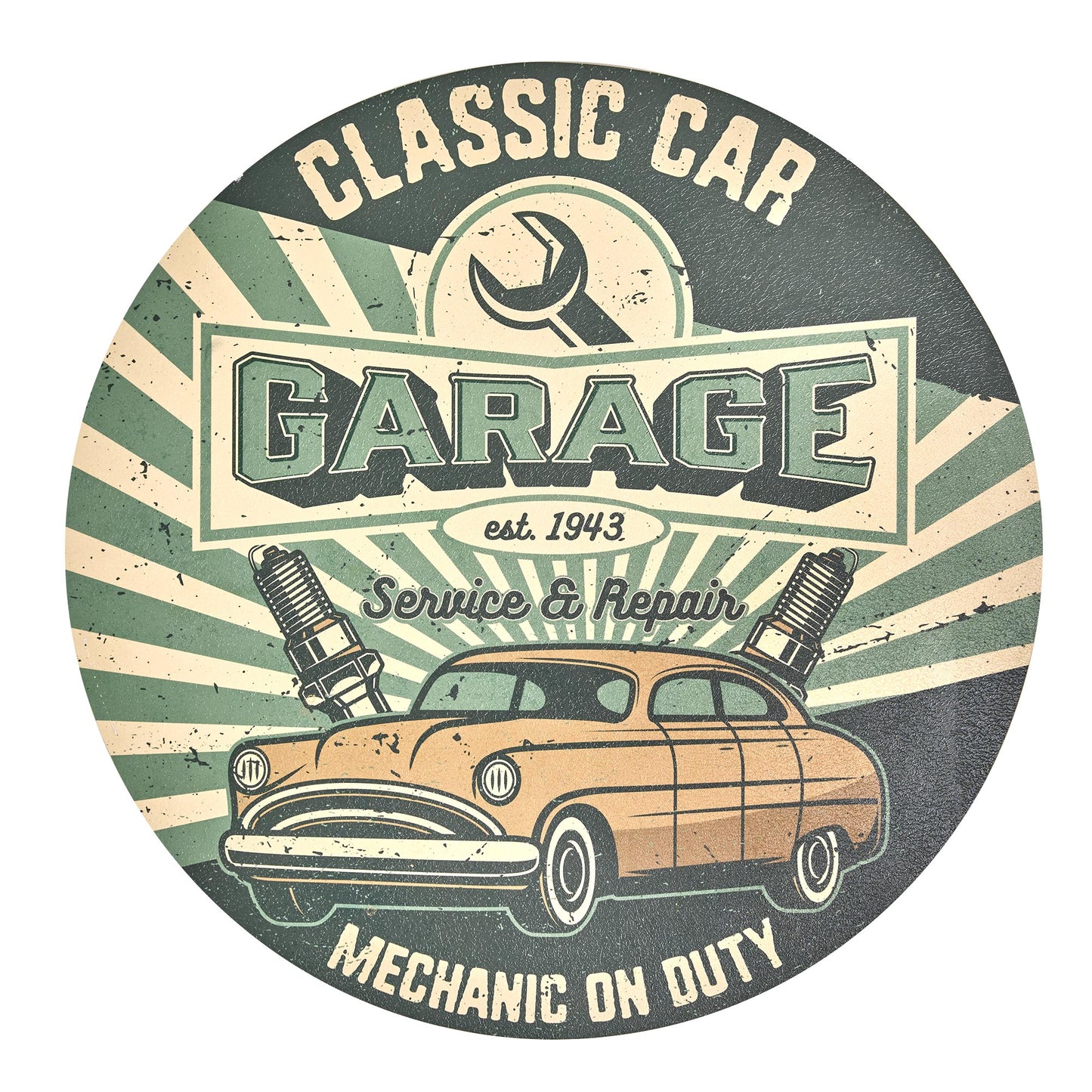 Classic Car Garage Round MDF Wall Plaque - 20" x 20" x 0.35"