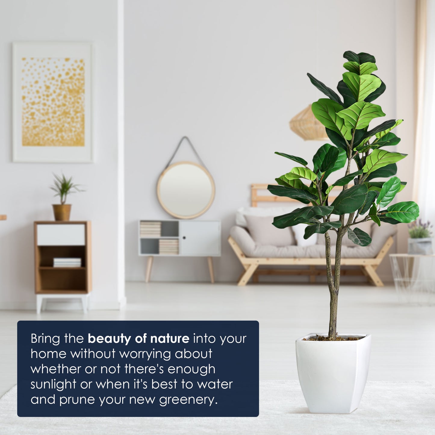 Artificial Fiddle Fig Tree in White Square Ceramic Pot - 48" - Botanica Home ™
