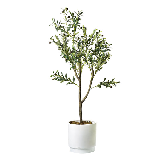 Artificial Olive Tree in White Ceramic Pot with Pedestal - 48" - Botanica Home ™