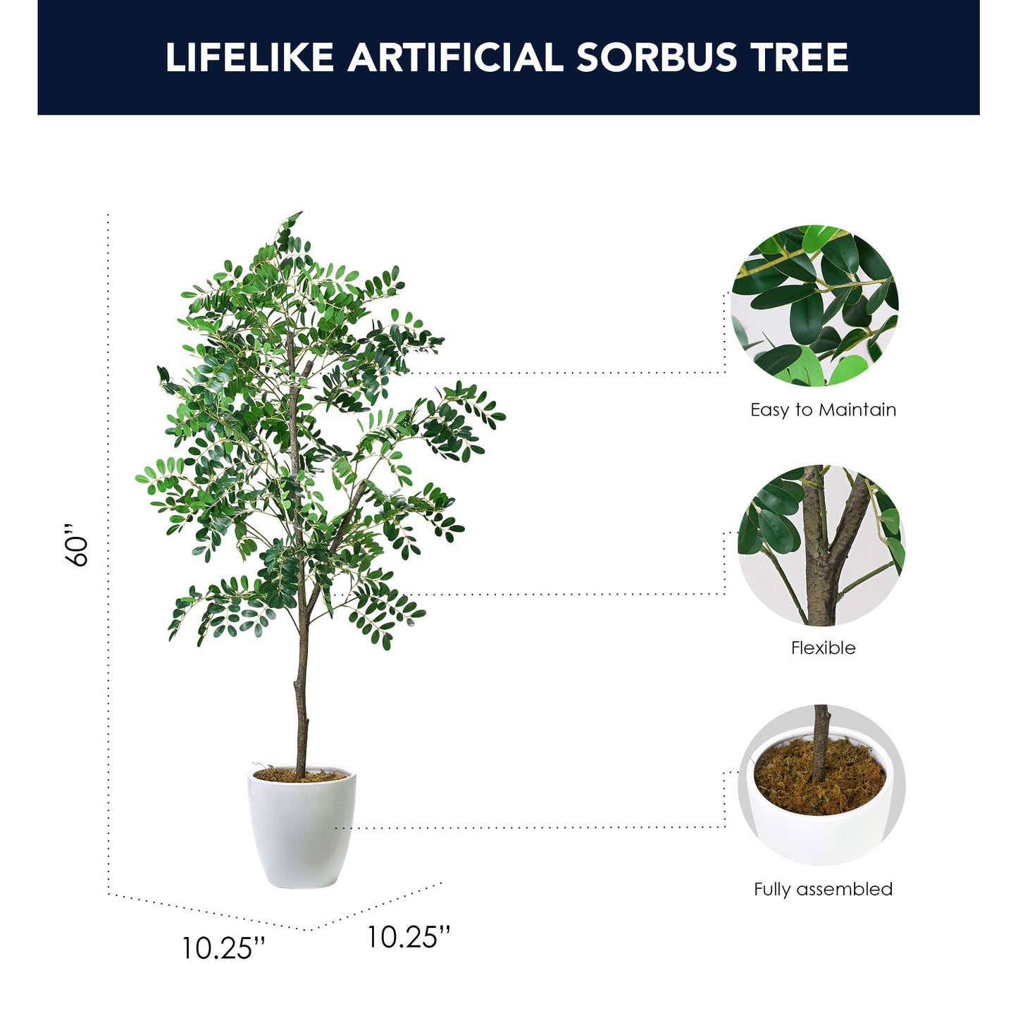 Artificial Sorbus Tree in White Tapered Pot - 60" - Botanica Home ™