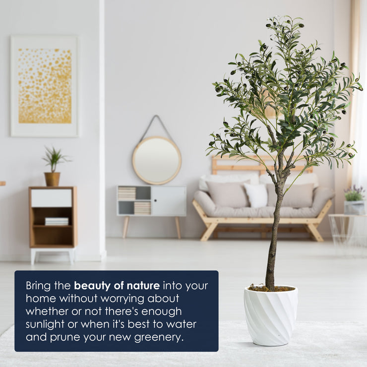 Artificial Olive Tree in White Ceramic Testured Pot - 60" - Botanica Home&trade;