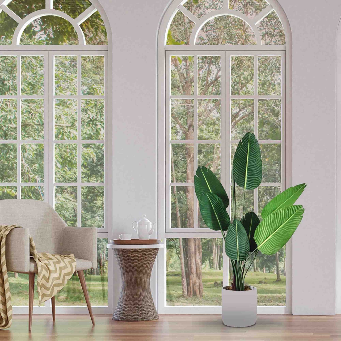 Artificial Banana Palm Tree in White Ceramic Pot with Pedestal - 60" - Botanica Home ™