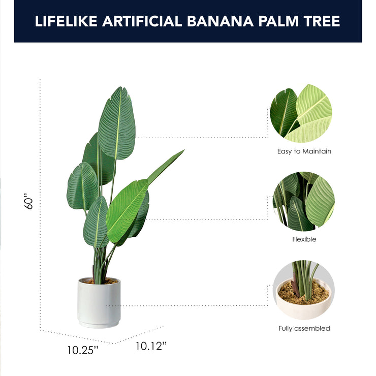Artificial Banana Palm Tree in White Ceramic Pot with Pedestal - 60" - Botanica Home&trade;