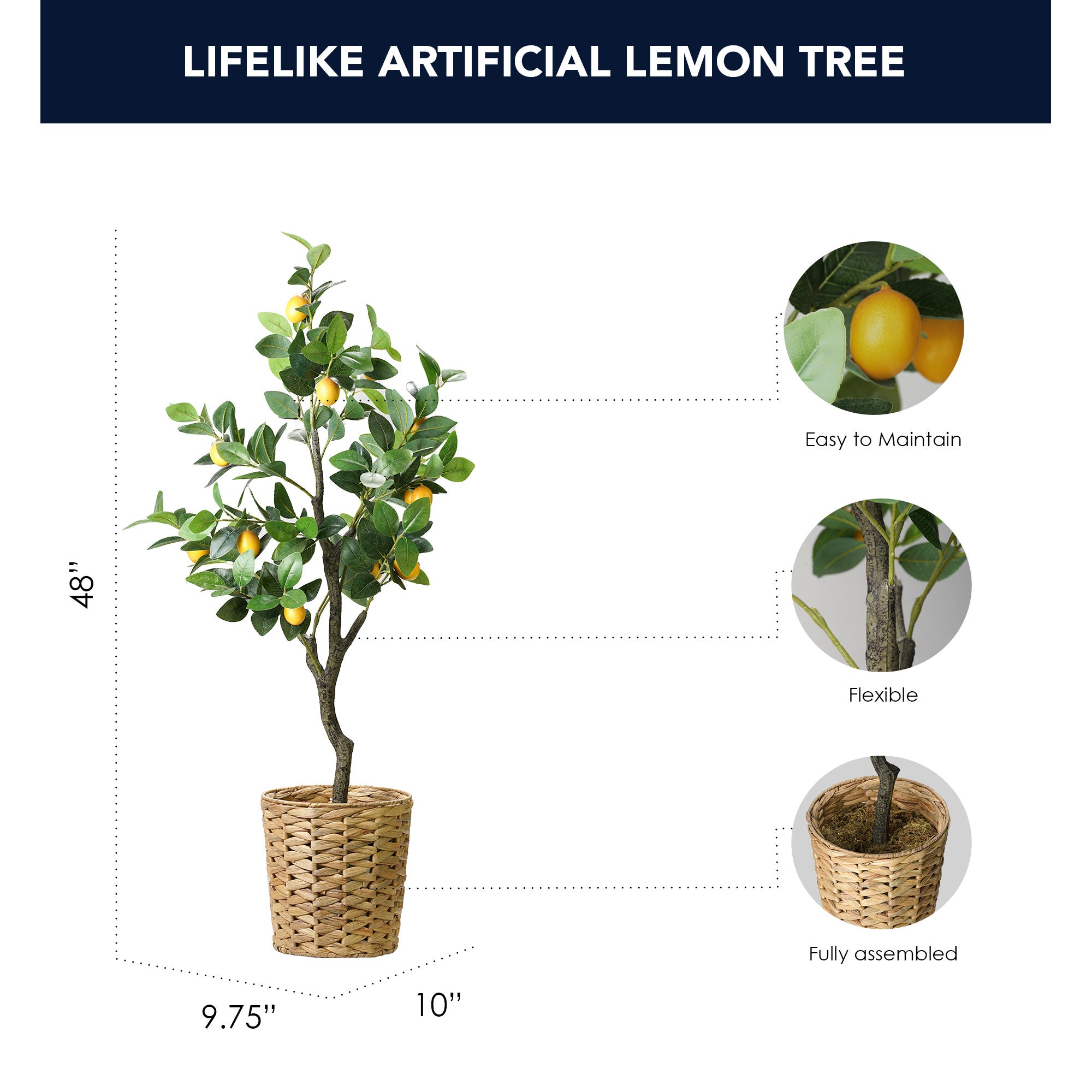 Artificial Lemon Tree in Water Hyacinth Woven Basket - 48
