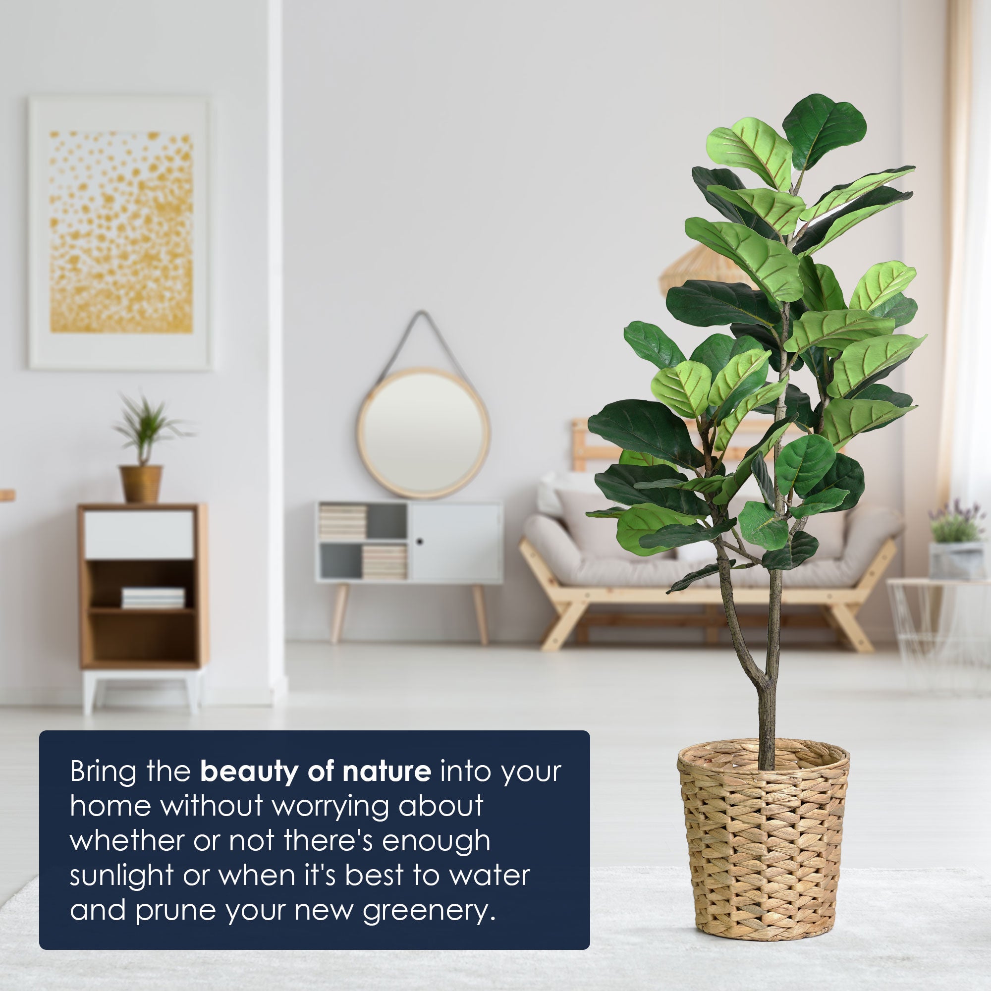 Artificial Fiddle Fig Tree in Water Hyacinth Woven Basket - 48