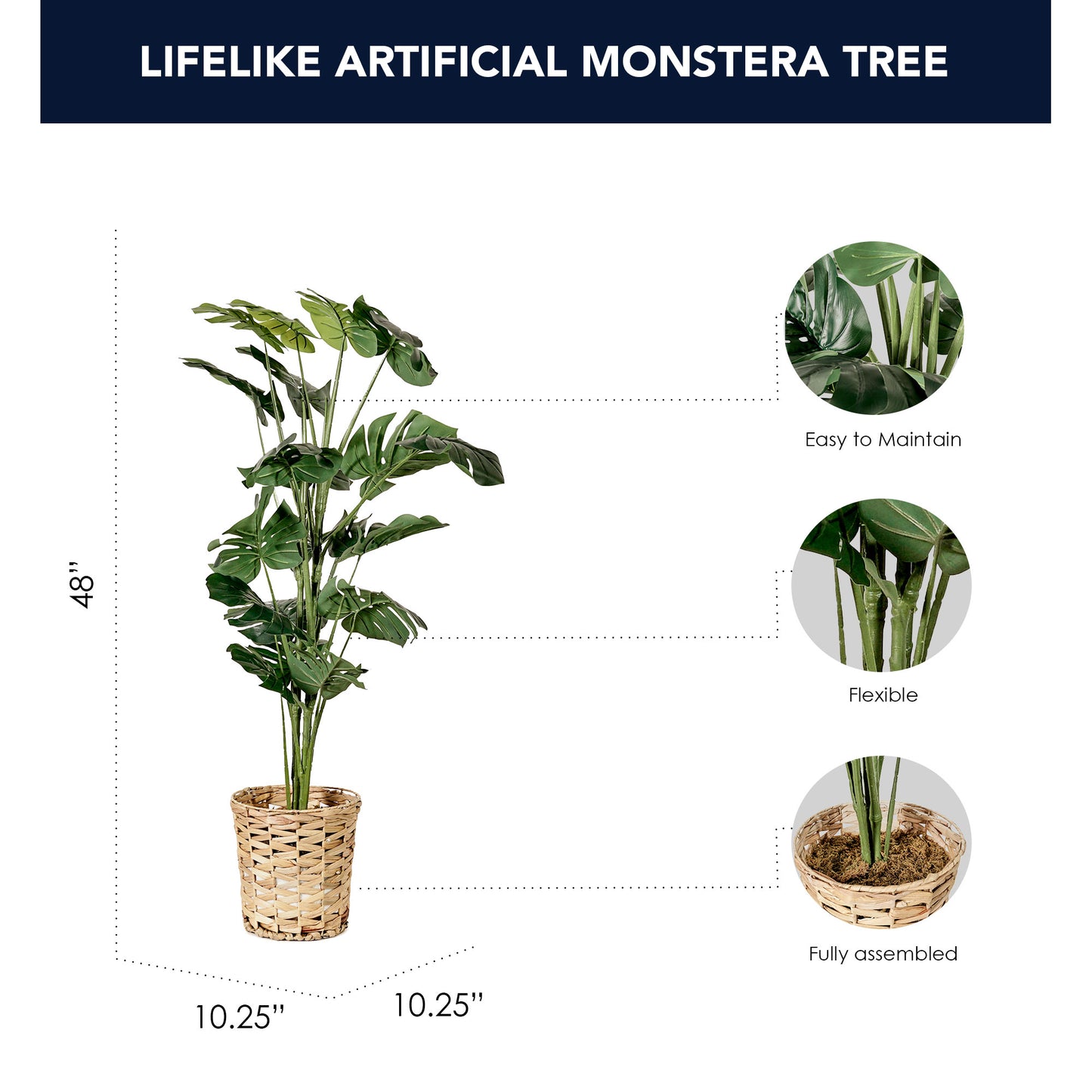 Artificial Monstera Tree in Water Hyacinth Woven Basket - 48" - Botanica Home ™