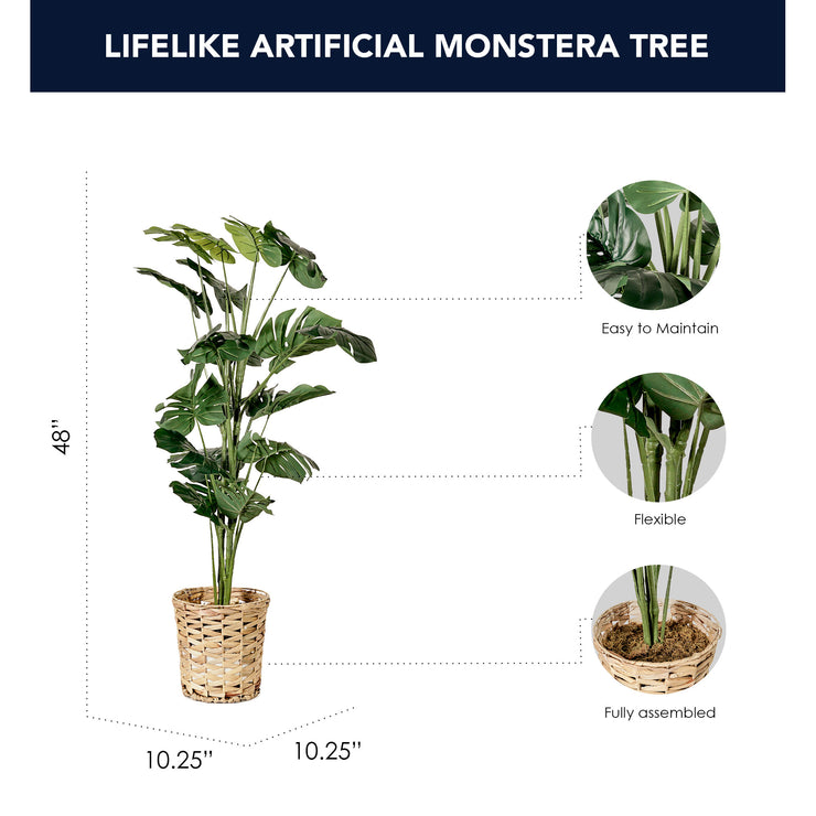 Artificial Monstera Tree in Water Hyacinth Woven Basket - 48" - Botanica Home&trade;