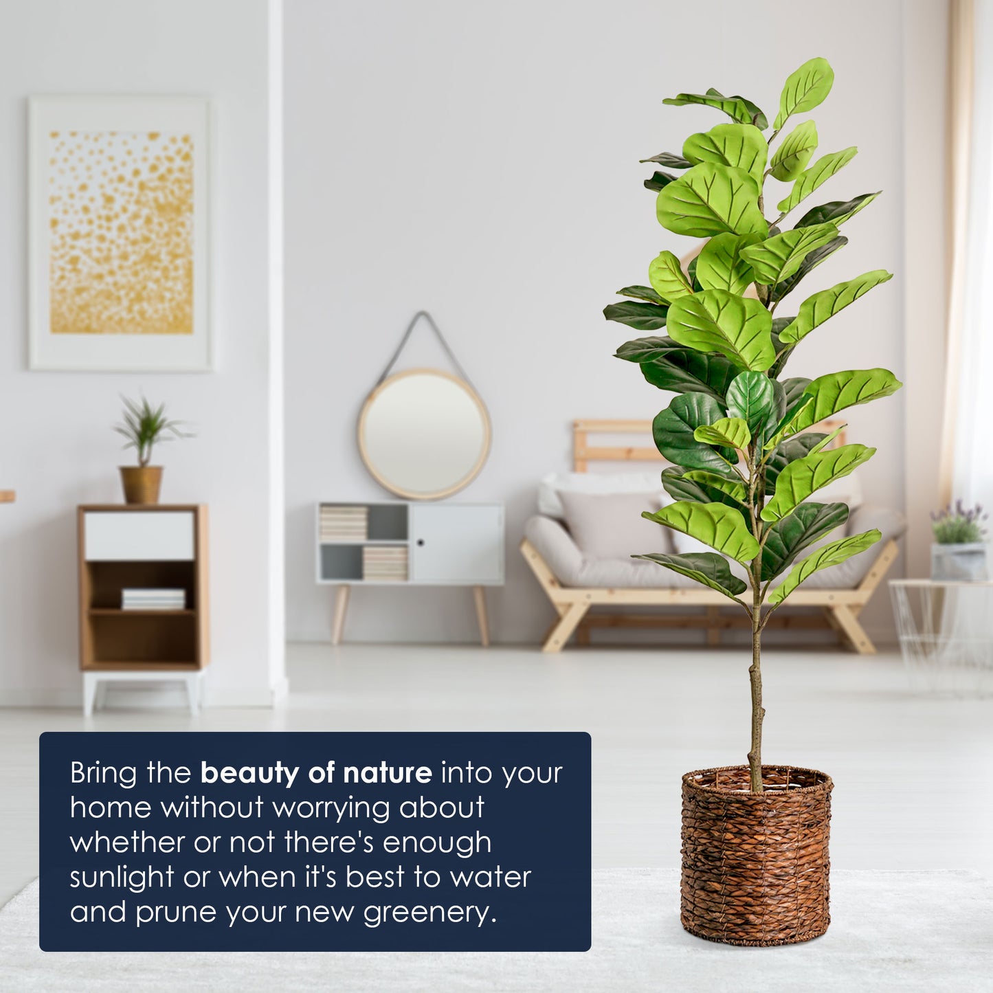 Artificial Fiddle Fig Tree in Water Hyacinth Woven Basket - 60" - Botanica Home ™
