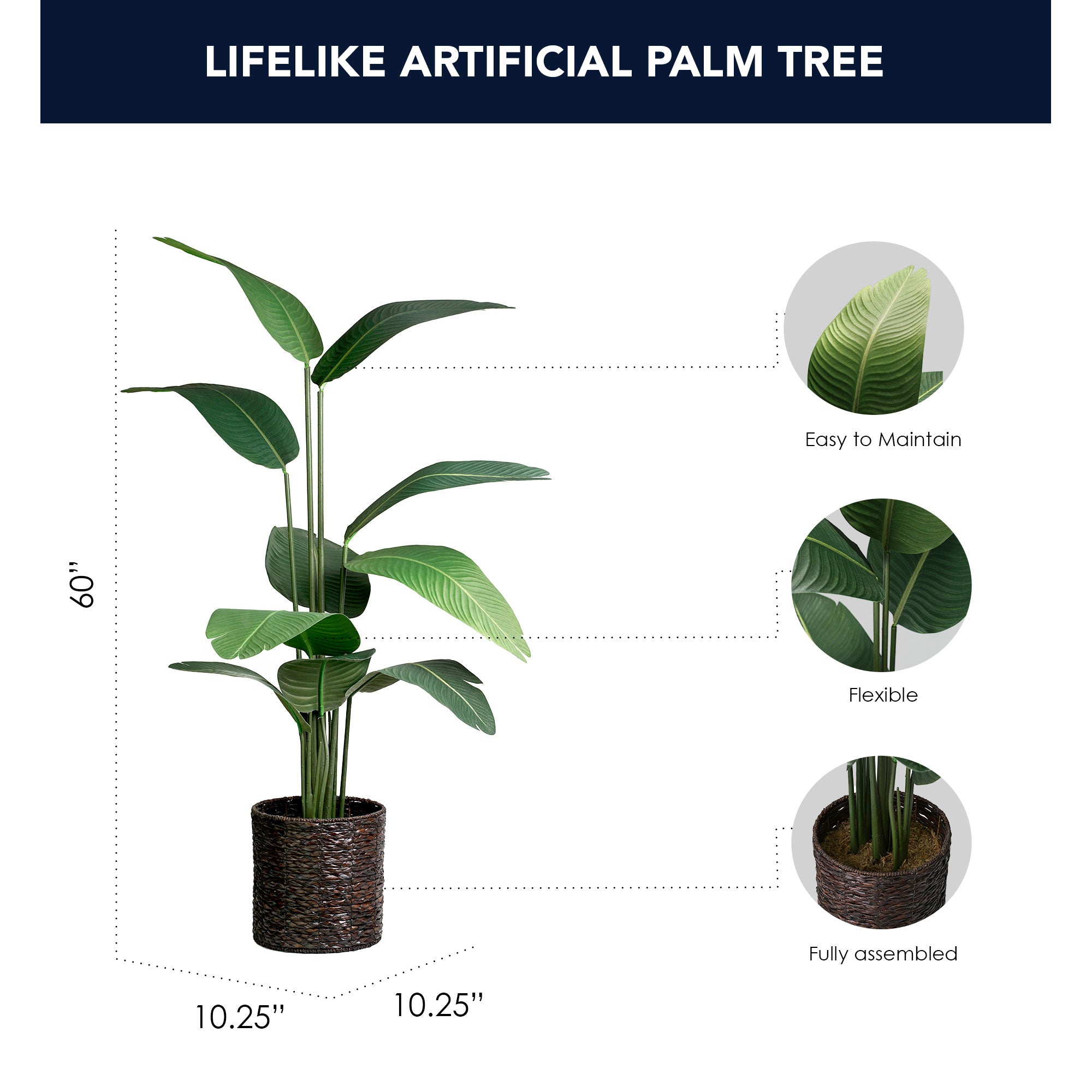 Artificial Banana Palm Tree in Water Hyacinth Woven Basket - 60