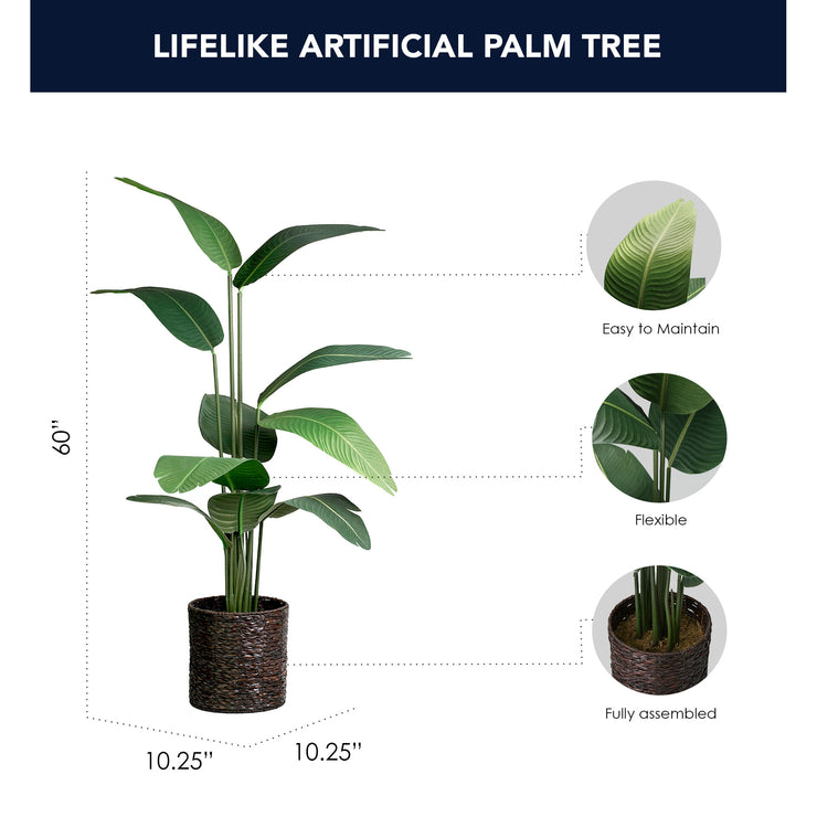 Artificial Banana Palm Tree in Water Hyacinth Woven Basket - 60" - Botanica Home&trade;