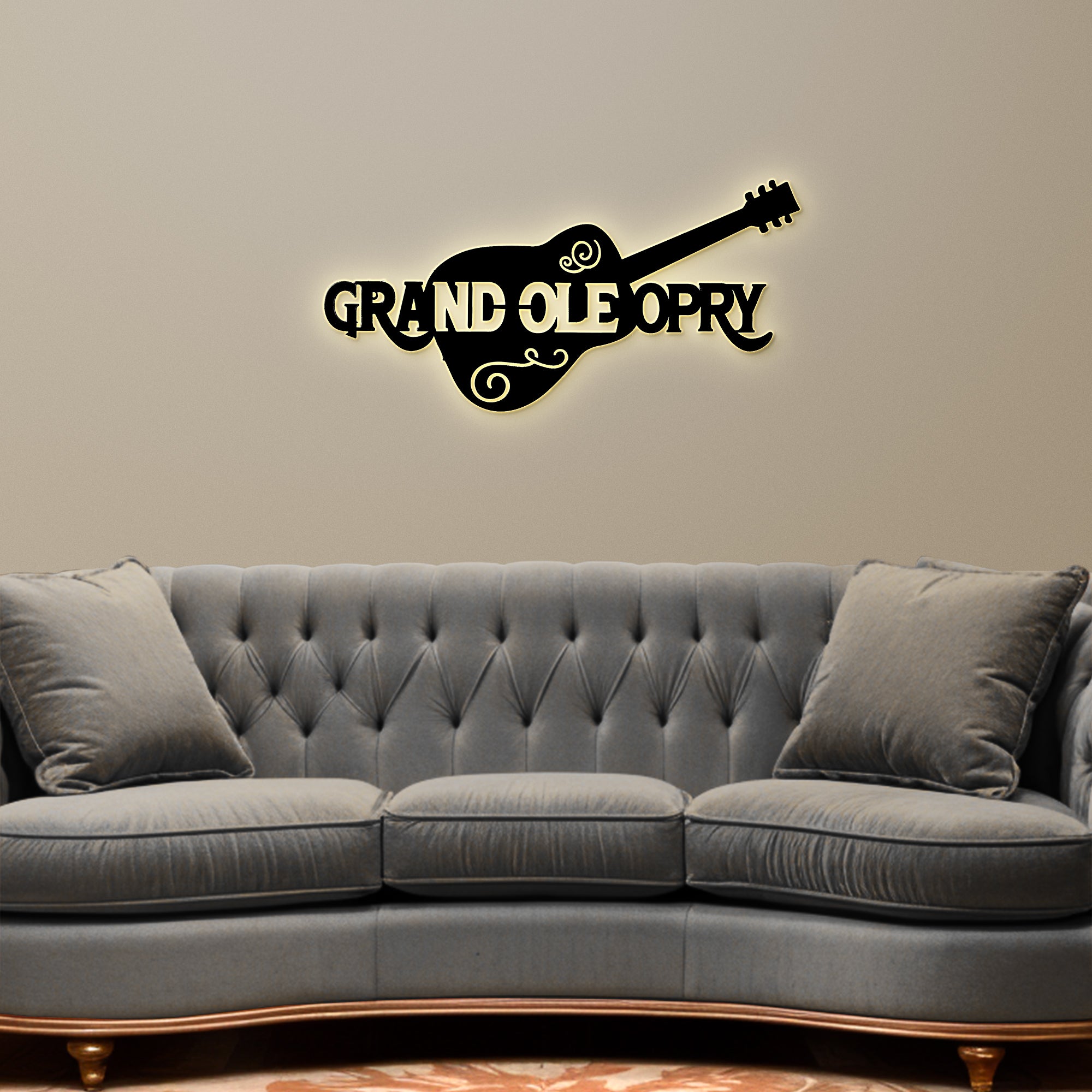 Grand Ole Opry laser cut guitar metal sign featuring back lit LED