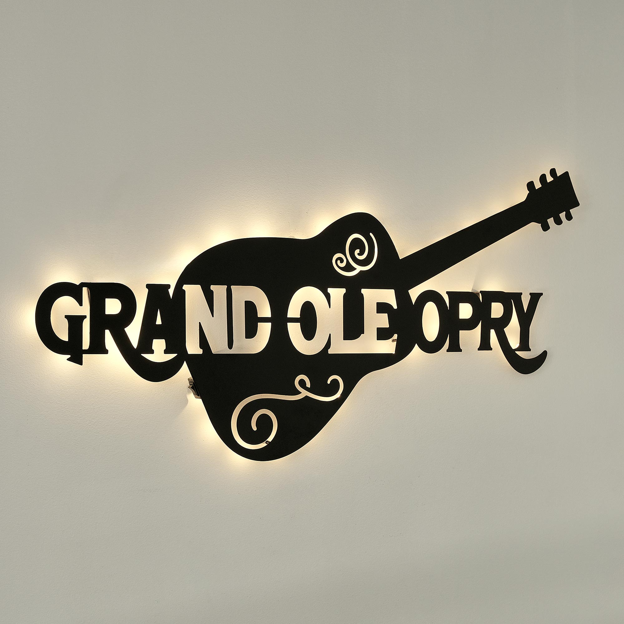 Grand Ole Opry laser cut guitar metal sign featuring back lit LED