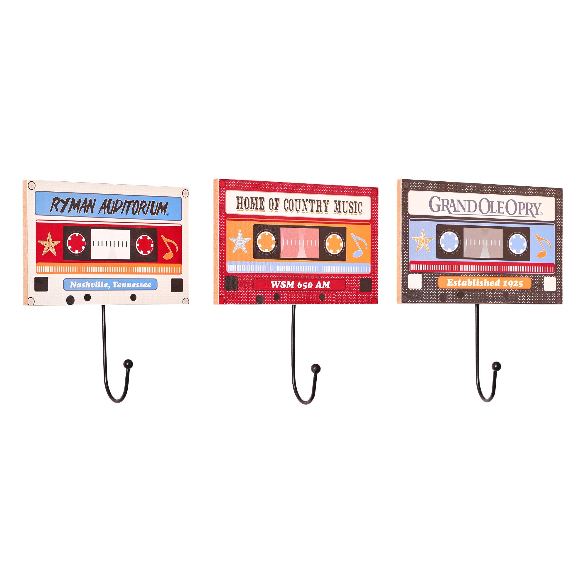 Grand Ole Opry Wooden Cassette Tape Wall Hook Set