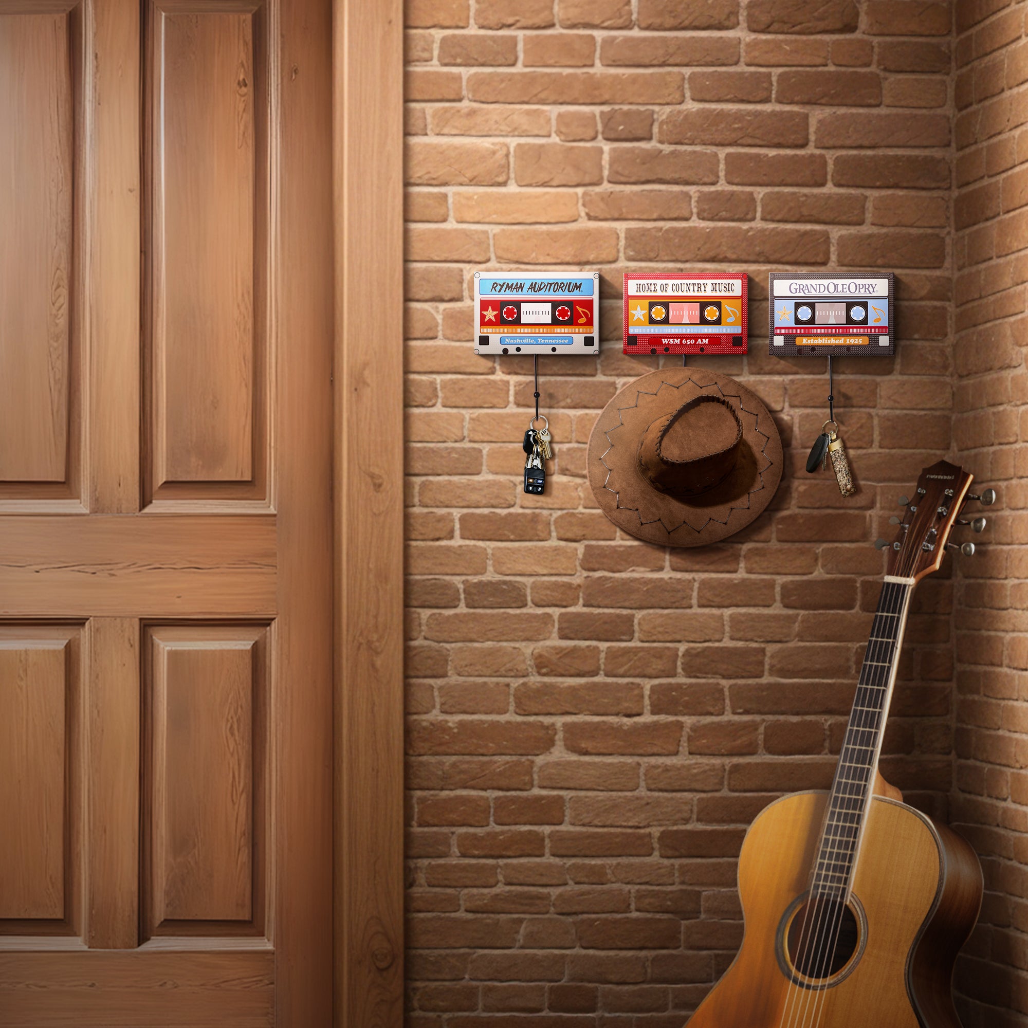 Grand Ole Opry Wooden Cassette Tape Wall Hook Set