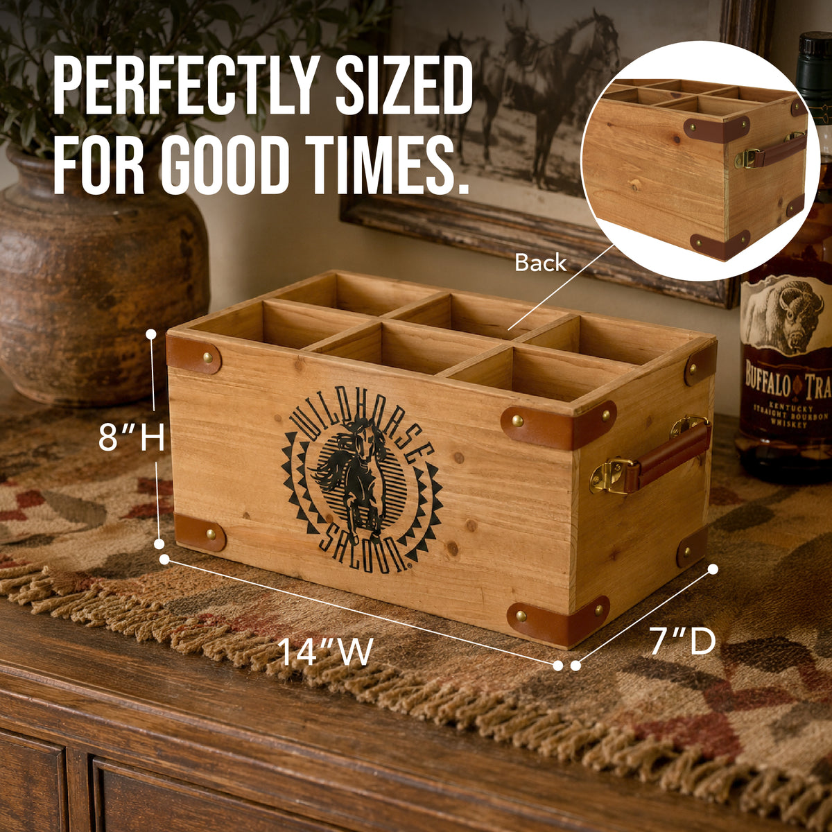 Wildhorse Saloon 6-Bottle Wood Crate with Leather-Look Handles