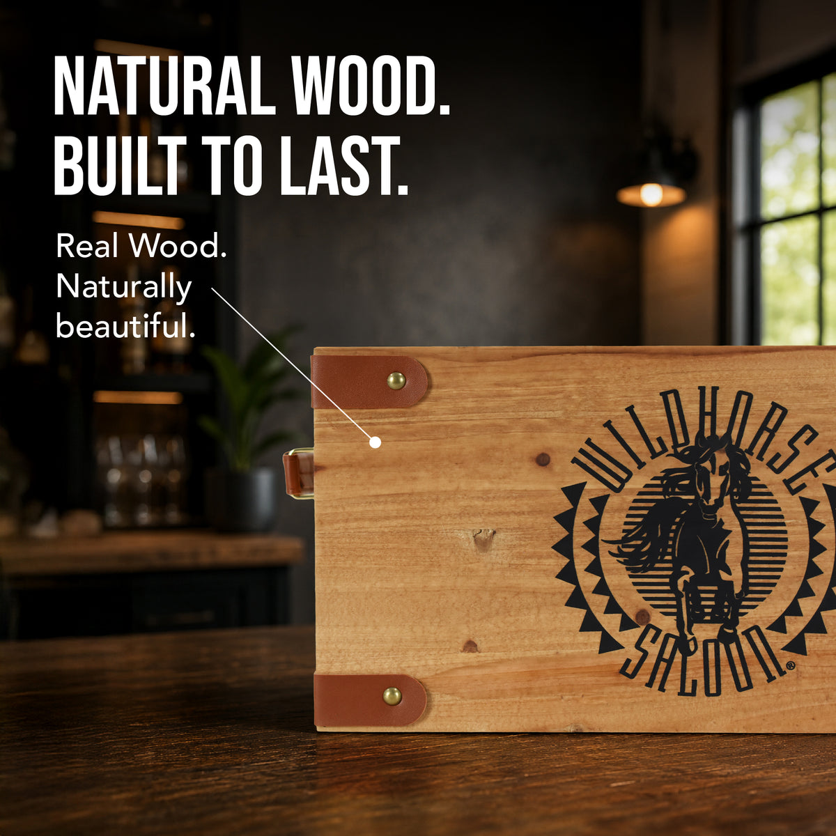 Wildhorse Saloon 6-Bottle Wood Crate with Leather-Look Handles