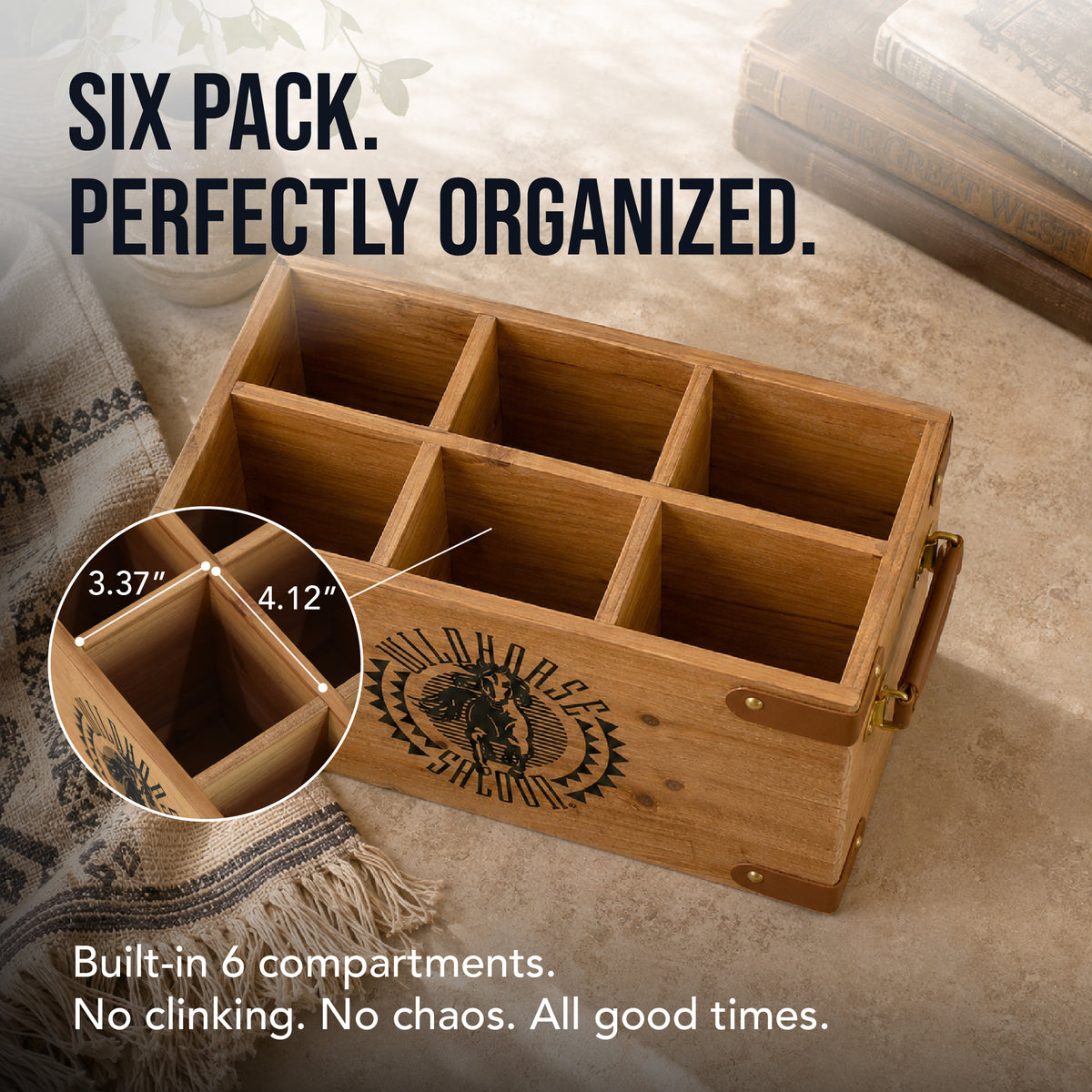 Wildhorse Saloon 6-Bottle Wood Crate with Leather-Look Handles