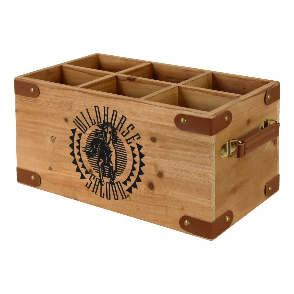 Wildhorse Saloon 6-Bottle Wood Crate with Leather-Look Handles
