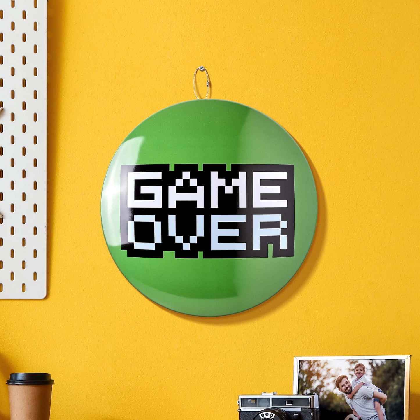 Game Over Domed Metal Sign Round Dome Metal Sign - 15"