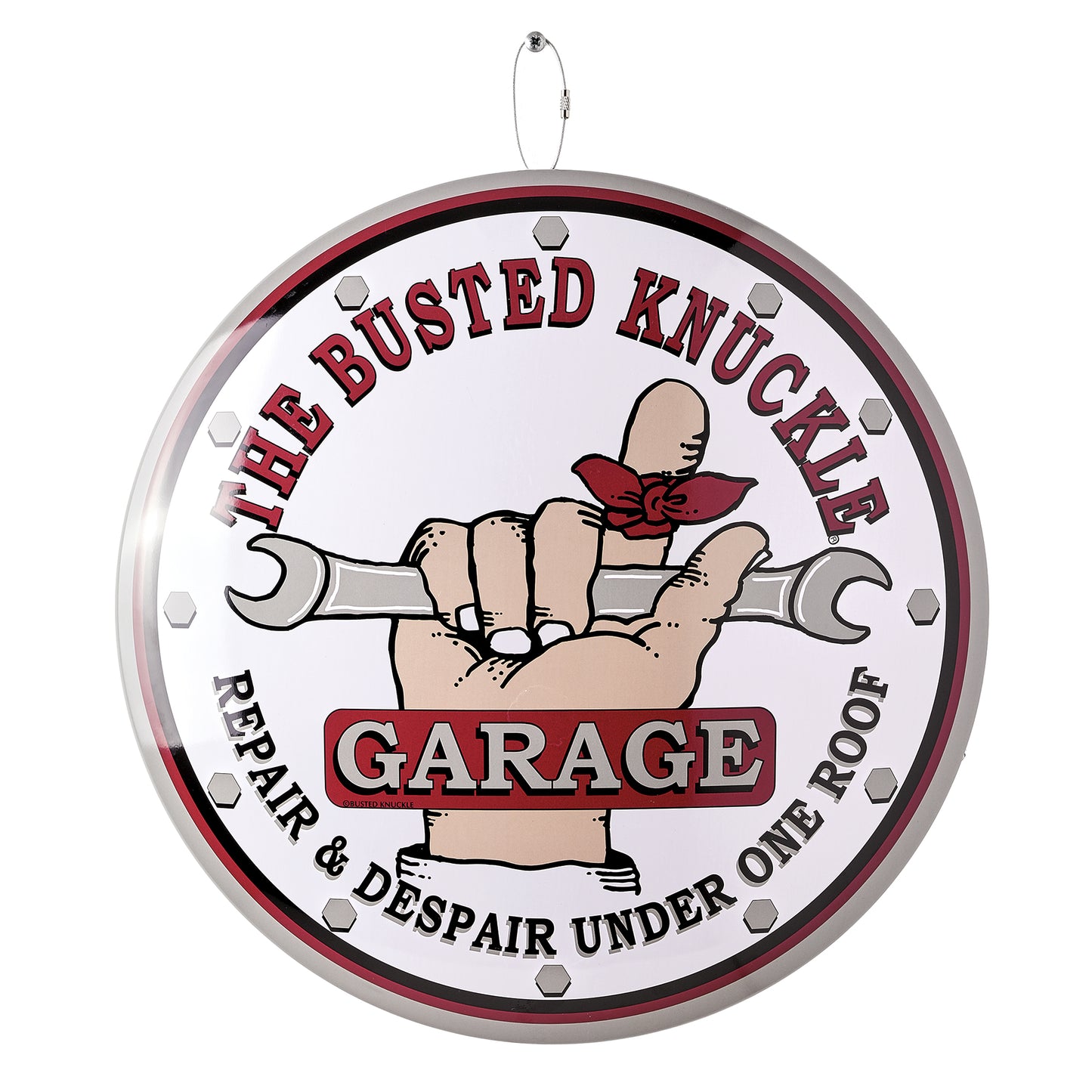 Busted Knuckle Garage Domed Metal Sign Round Dome Metal Sign - 15"