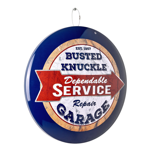 Busted Knuckle Repair Garage Domed Metal Sign Round Dome Metal Sign - 15"