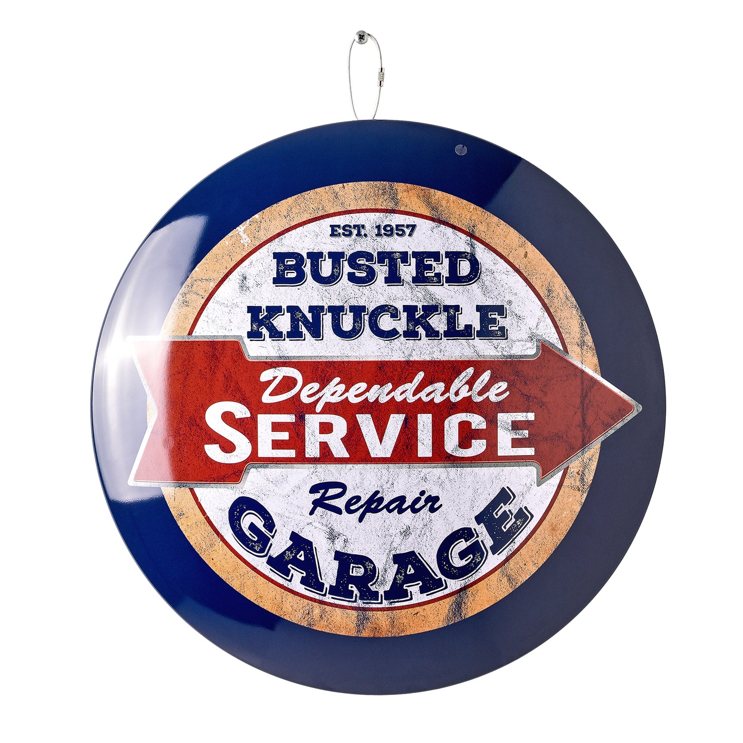 Busted Knuckle Repair Garage Domed Metal Sign Round Dome Metal Sign - 15"