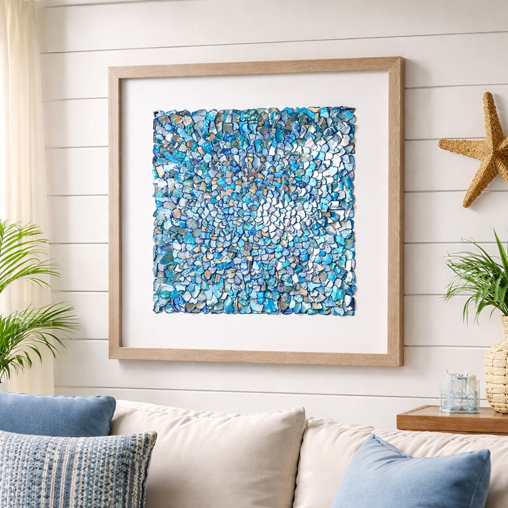 Seashell Wall Decor in Shadowbox Frame in Blue