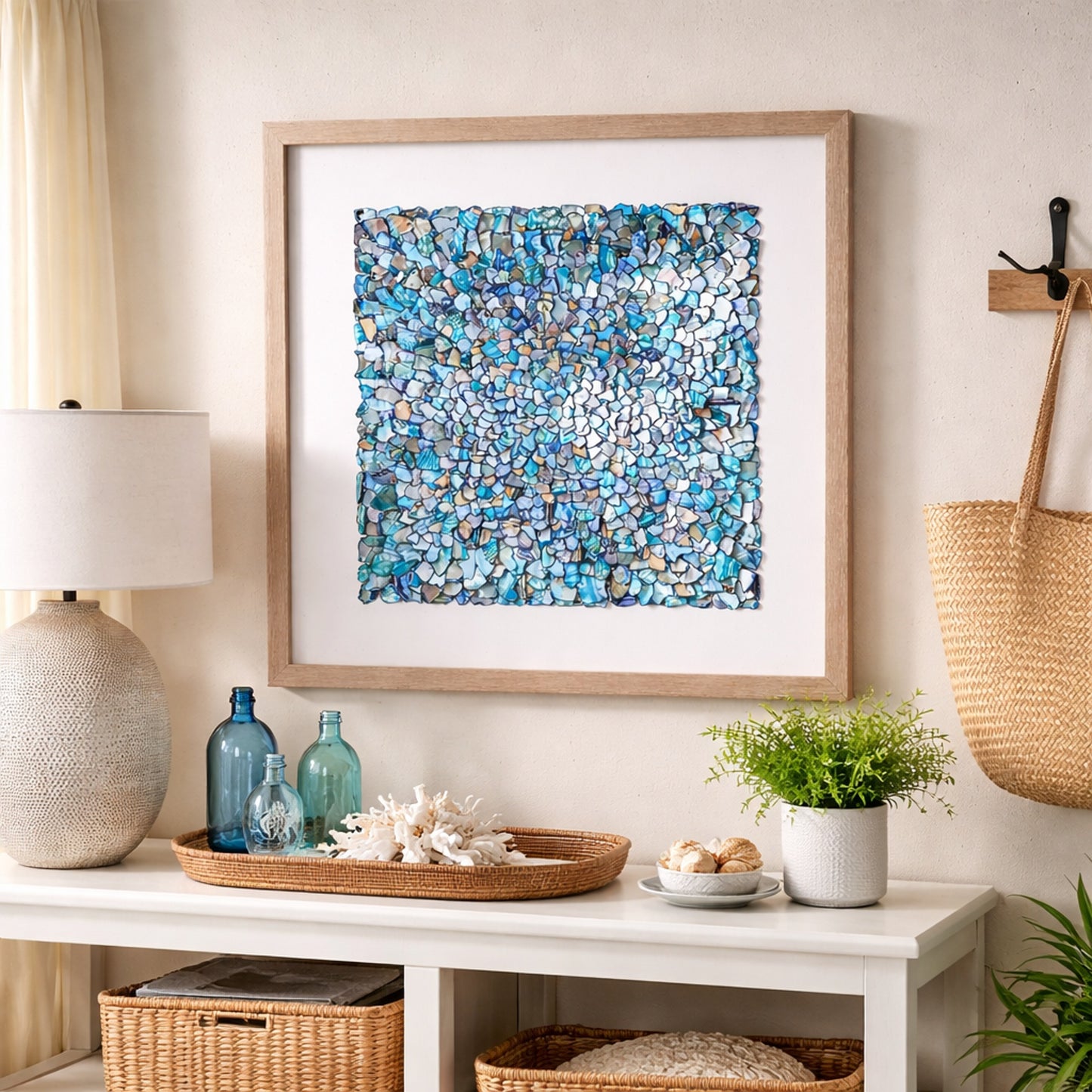 Seashell Wall Decor in Shadowbox Frame in Blue