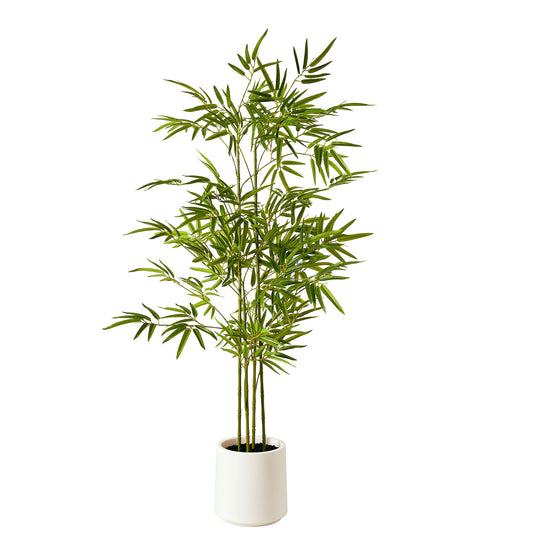 Realistic Artificial Bamboo Tree Faux Plant in a White Pot - 60" - Botanica Home