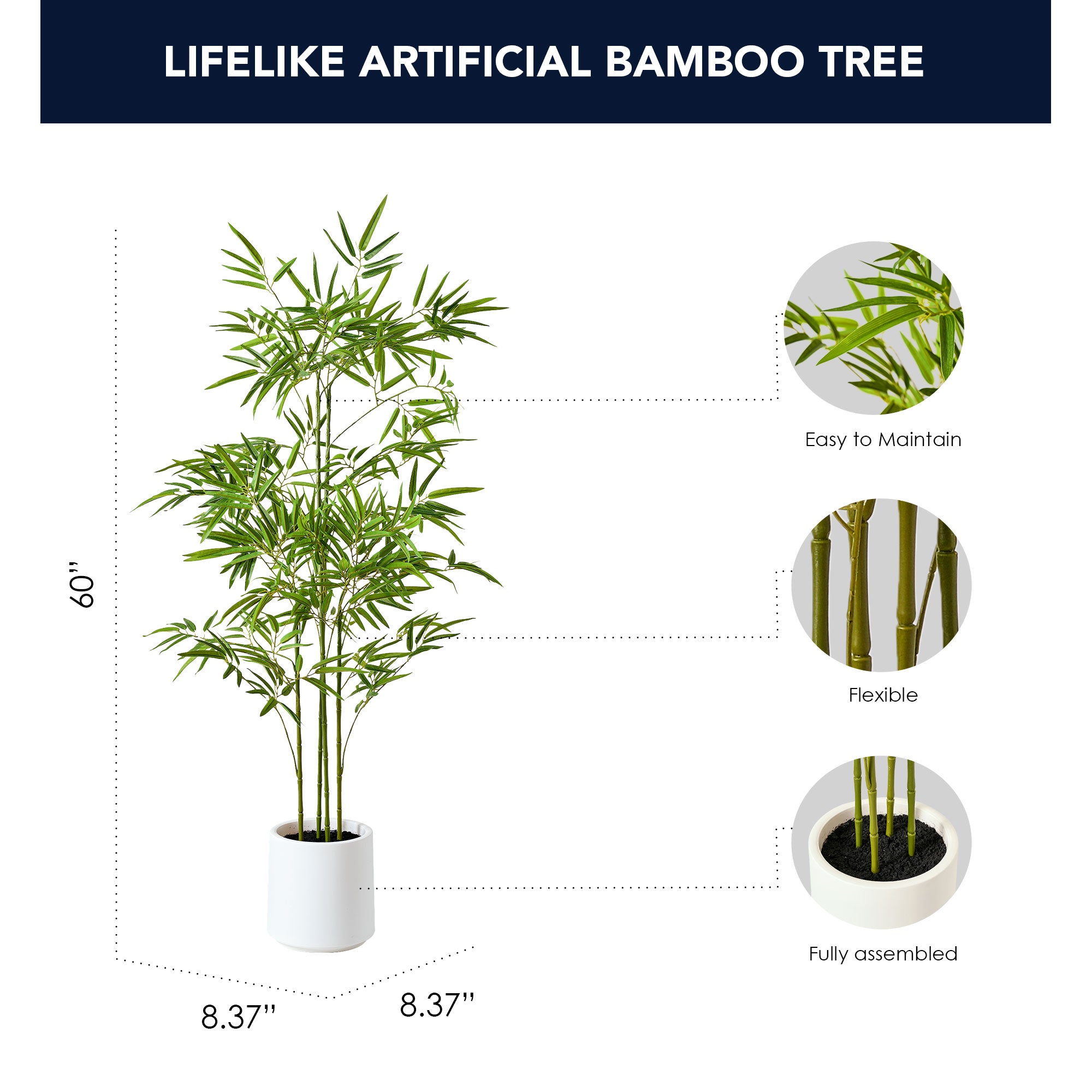 Realistic Artificial Bamboo Tree Faux Plant in a White Pot - 60