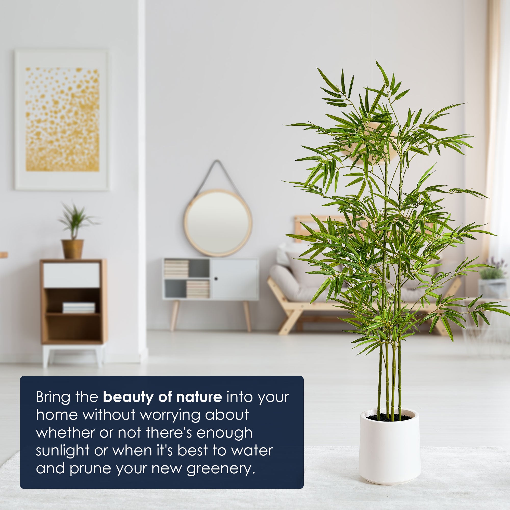 Realistic Artificial Bamboo Tree Faux Plant in a White Pot - 60