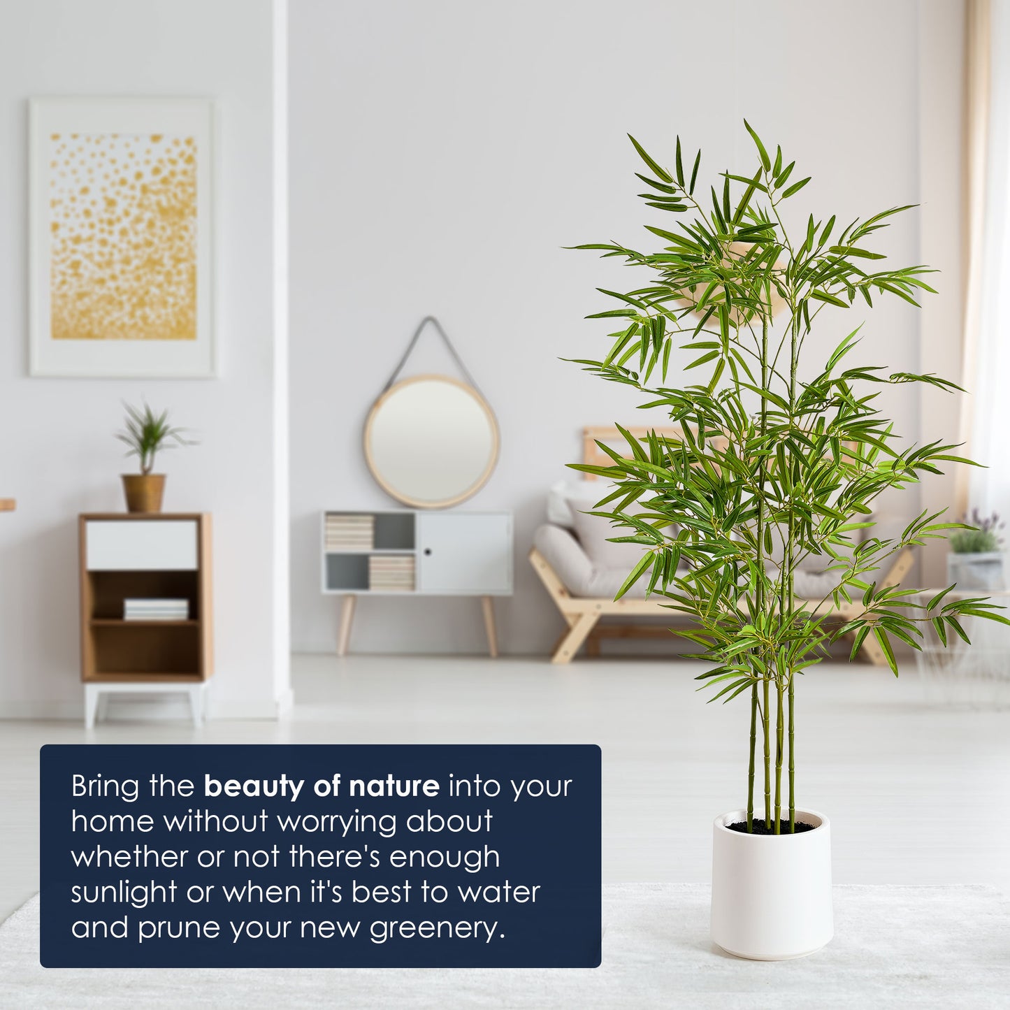 Realistic Artificial Bamboo Tree Faux Plant in a White Pot - 60" - Botanica Home