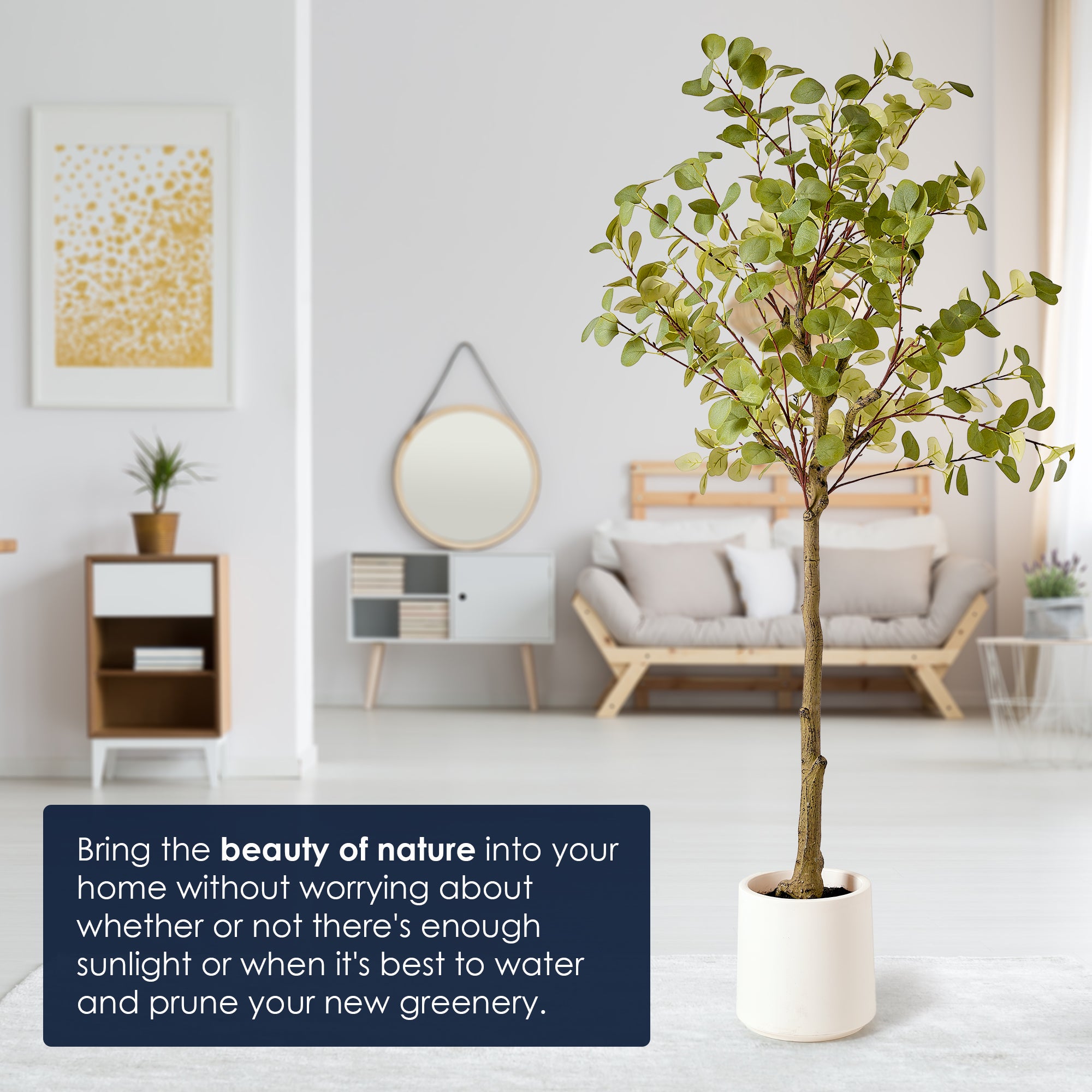 Realistic Artificial Eucalyptus Tree Faux Plant in a White Pot - 60