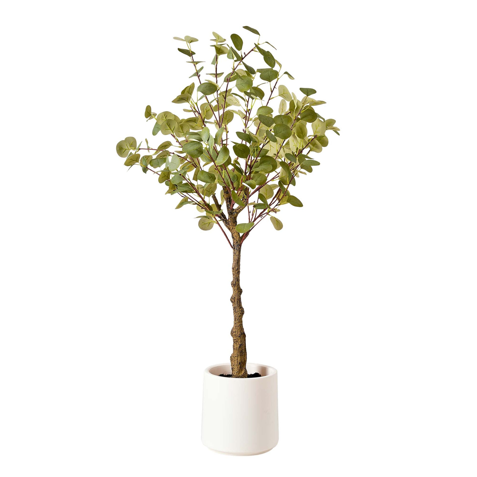 faux eucalyptus plant in pot American Art Decor Realistic Artificial Eucalyptus Tree in a White Pot Faux Plant for Home Decor, Indoor Living Room, or Office, 48"