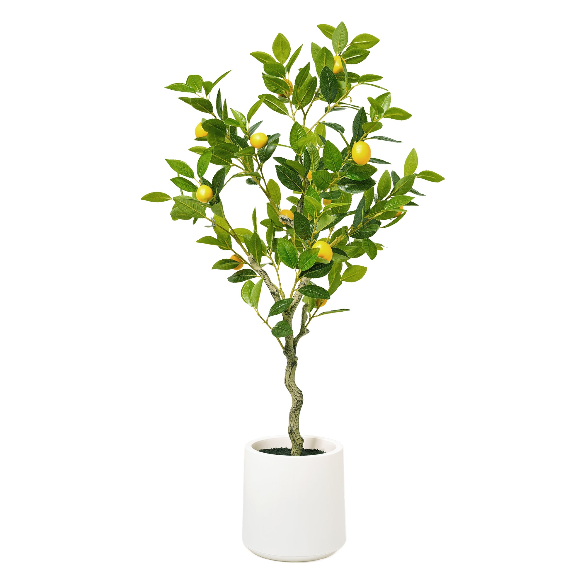 Realistic Artificial Lemon Tree Faux Plant in a White Pot for Indoor Living Room or Office - 60