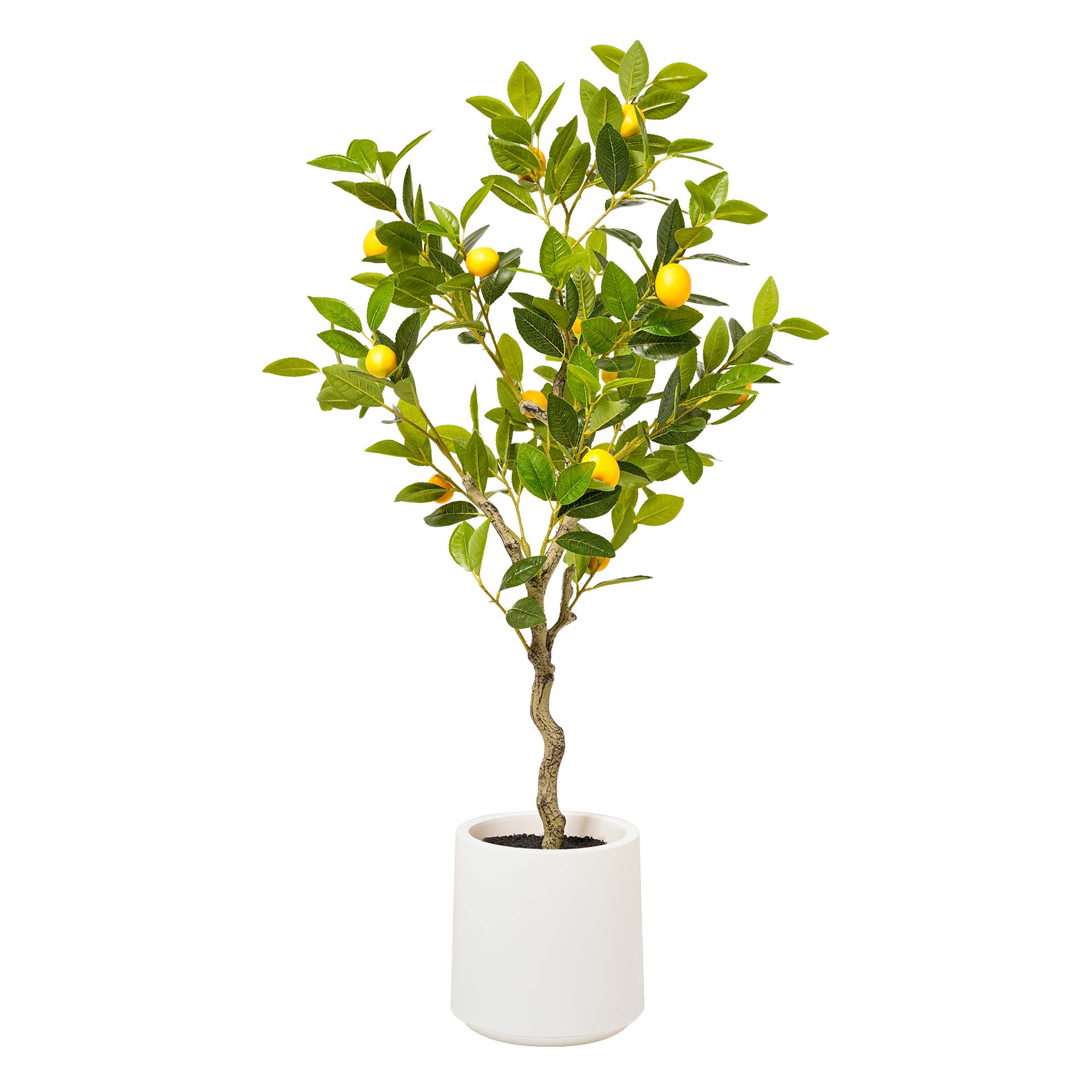 Realistic Artificial Lemon Tree Faux Plant in a White Pot for Indoor Living Room or Office - 60