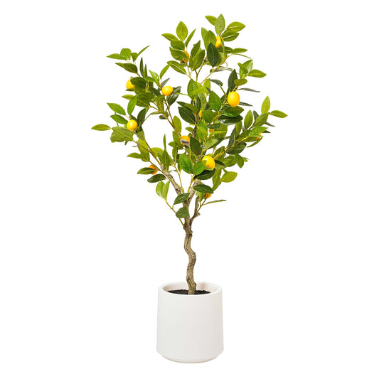 Realistic Artificial Lemon Tree Faux Plant in a White Pot for Indoor Living Room or Office - 60"