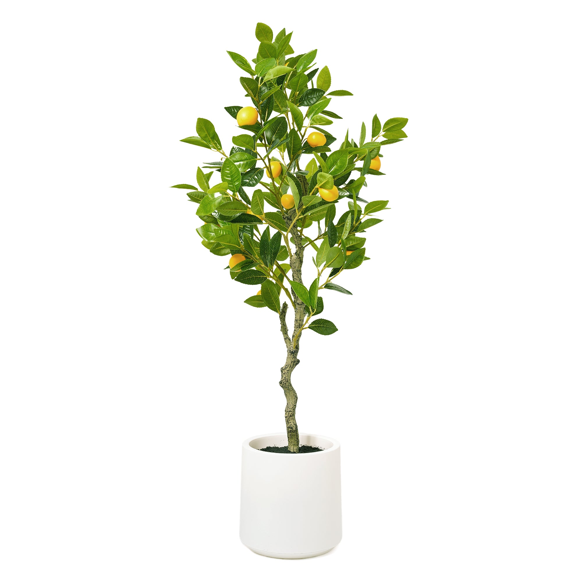 Realistic Artificial Lemon Tree Faux Plant in a White Pot for Indoor Living Room or Office - 60